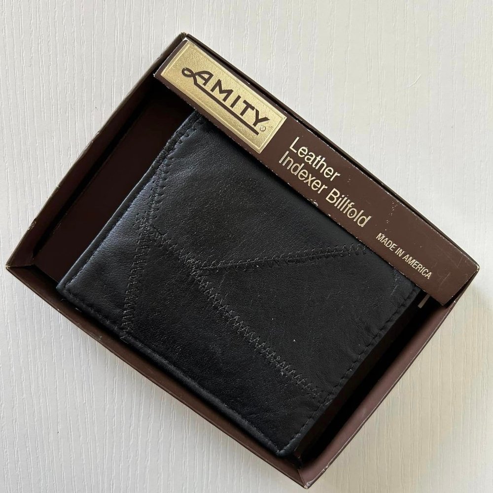 Amity Genuine Black Leather Indexer Billfold- Made in U.S.A.